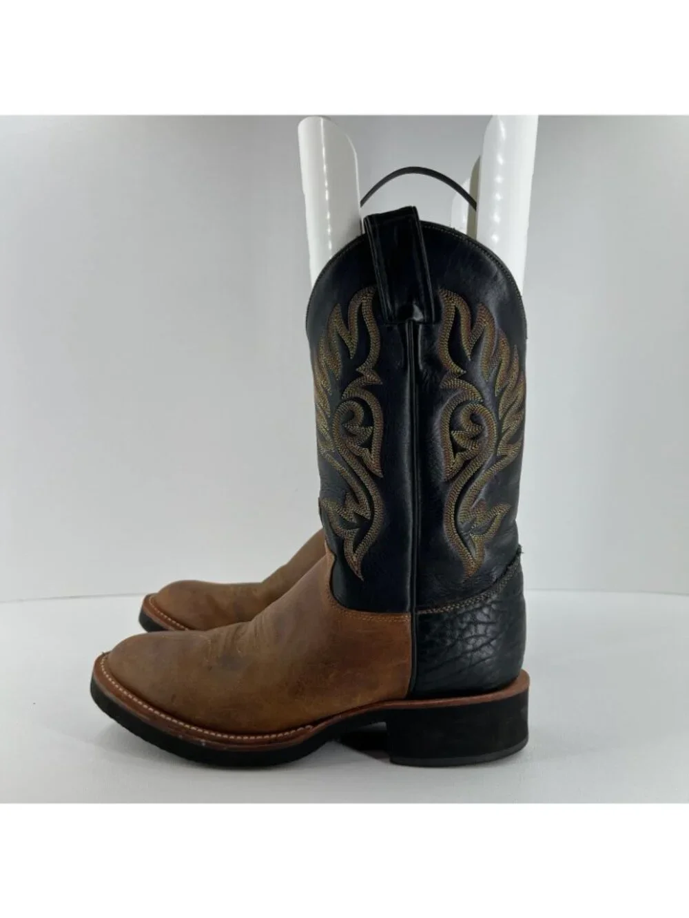Justin Mens Paluxy 5018 Black Brown Leather Cowboy Western Boots 7 B Narrow USA